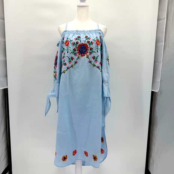 Philosophy Women’s Midi Dress Off Shoulder Size XL Linen Embroidered Boho Beach - Picture 1 of 12